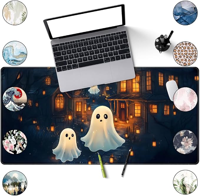 Cute Desk Mat Ghost Cartoon Mouse Pad Haunted House Style Desk Pad, Gaming - Image 8