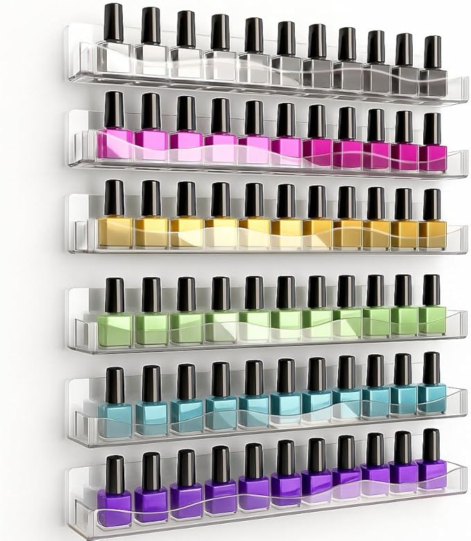 YMVV Clear Acrylic Nail Polish Rack Wall Mounted Shelf, 6 Pack Organizer by YMVV