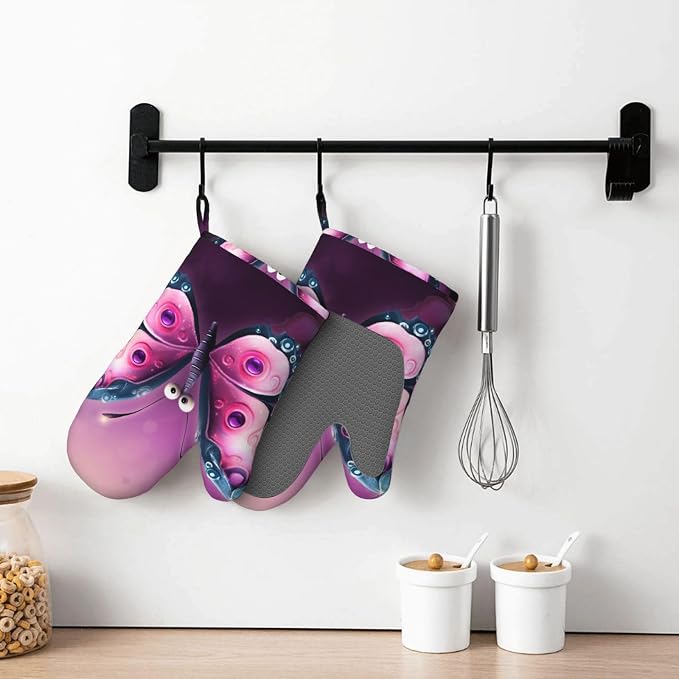 Cute Butterfly Print Oven Mitts Set of 2, Heat Resistant Silicone Oven Mittens - Image 7