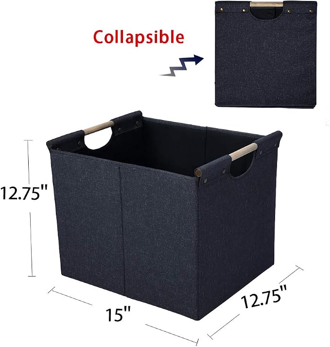HOONEX Large Collapsible Storage Bins, Linen Fabric, 2 Pack, Storage Baskets - Image 4