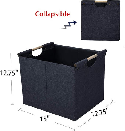 HOONEX Large Collapsible Storage Bins, Linen Fabric, 2 Pack, Storage Baskets - Image 4