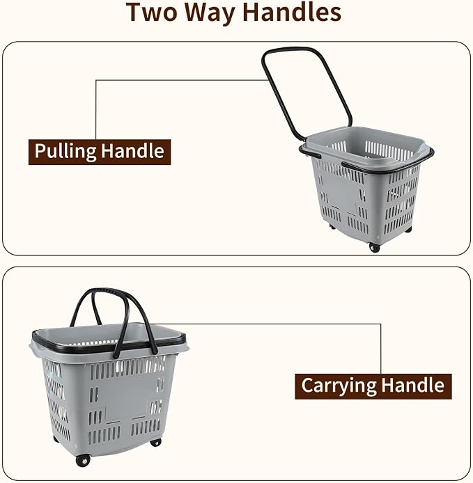 50 L Plastic Rolling Shopping Basket - Image 3