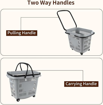 50 L Plastic Rolling Shopping Basket - Image 3