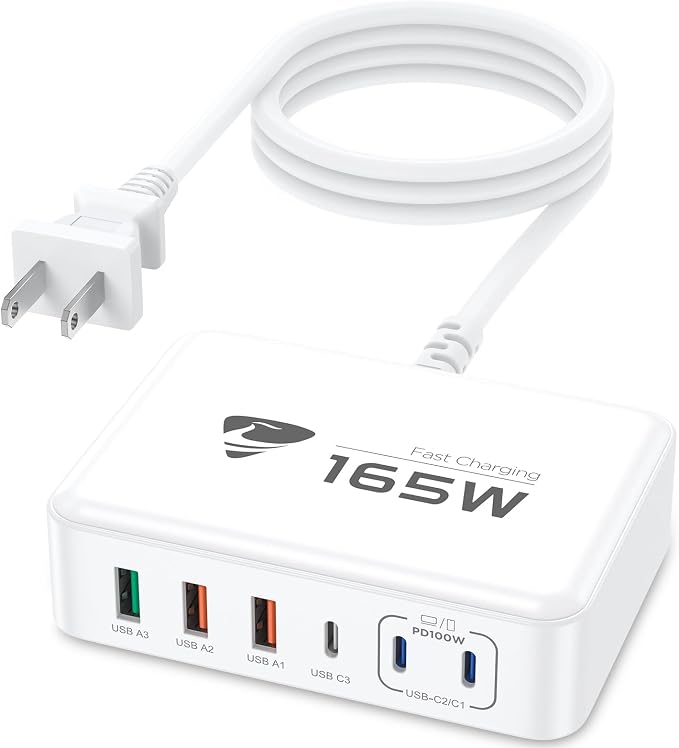 165W USB C Charging Station 6-Port GaN USB C Charger, PD 100W Laptop Hub Wall - Image 9