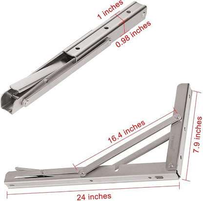 YUMORE 24" Folding Shelf Brackets, Max Load: 330lb Heavy Duty Stainless Steel - Image 7