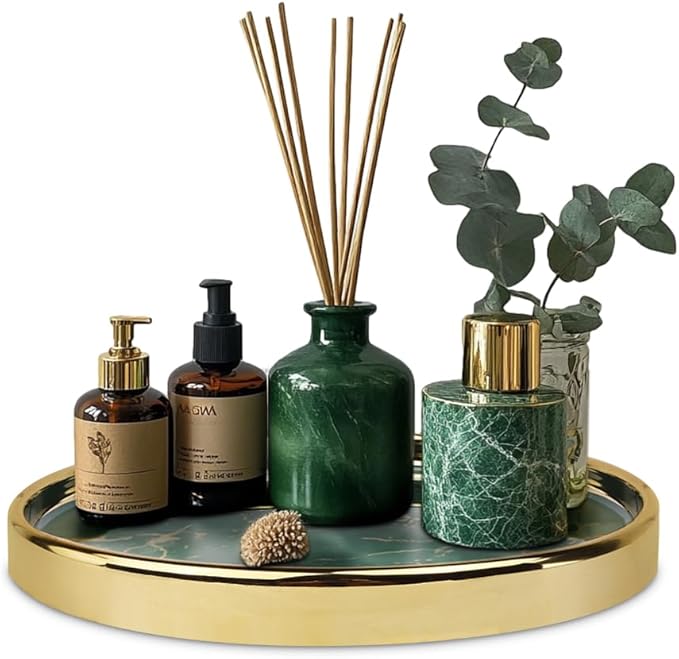 Makeup Perfume Organizer Round Bathroom Vanity Tray Decorative Dresser Tray by Decor+Trends