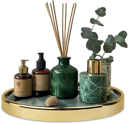 Makeup Perfume Organizer Round Bathroom Vanity Tray Decorative Dresser Tray by Decor+Trends