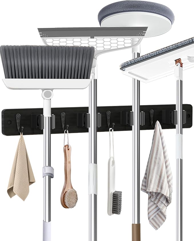 AceMining Broom Holder Wall Mounted, Wooden Mop and Broom Holder by AceMining