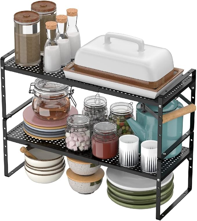 Expandable Kitchen Cabinet Shelf Organizers, Stackable Metal Pantry Storage - Image 4