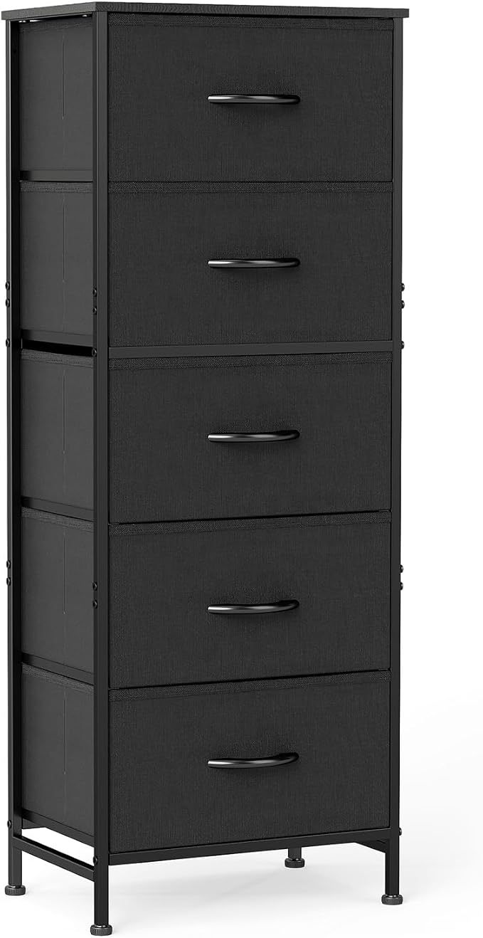 DUMOS Nightstand with 5 Drawers Bedside Table with Removable Fabric Bins Sturdy by DumosLifestyle