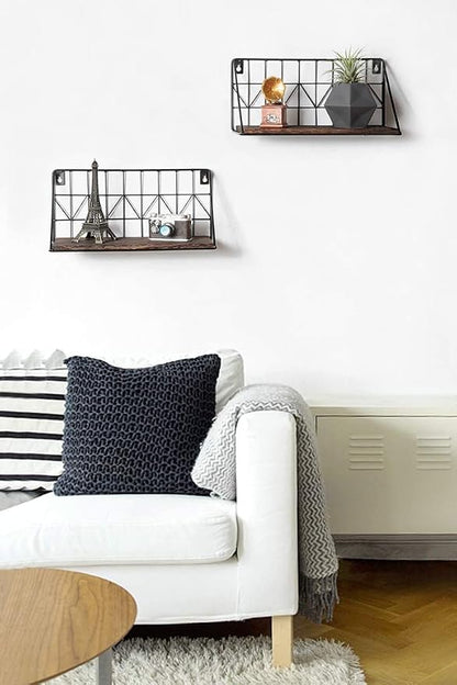 Mkono Floating Shelves Wall Mounted Set of 2 Rustic Wood Storage Display Shelf - Image 5