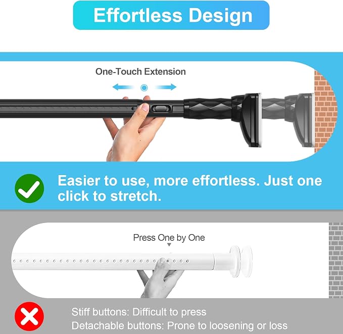 Black Closet Rods For Hanging Clothes, 41-67 In heavy duty tension rod | - Image 5