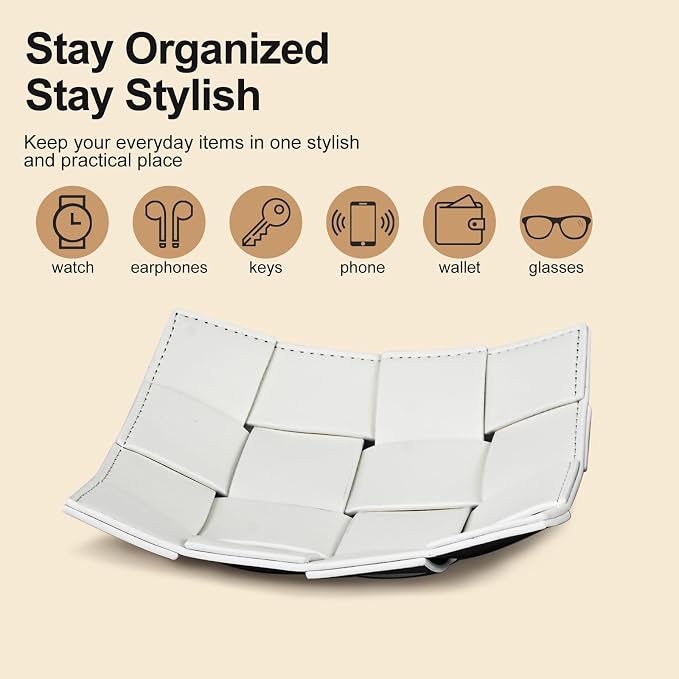 PU Leather Valet Tray for Men Women Key Holder Bowl for Entryway Table Bedside - Image 3