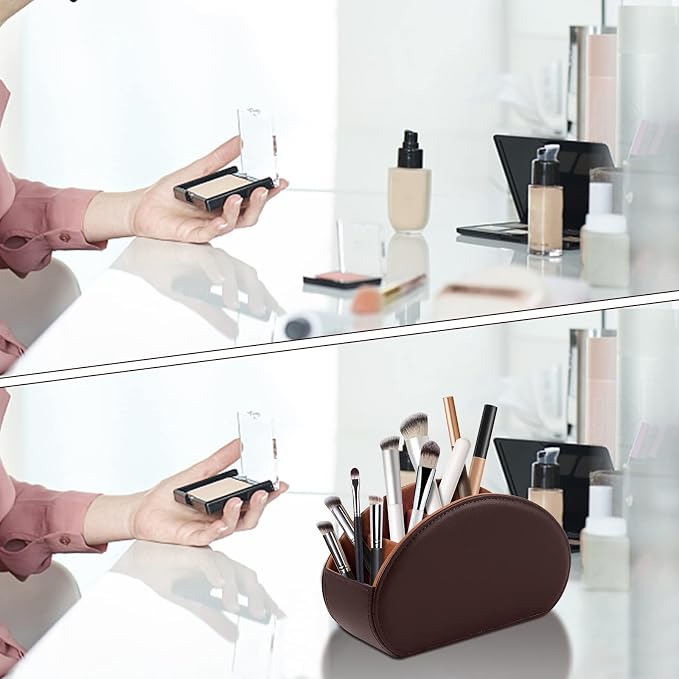 Tv Remote Holder Tray with 5 Compartment, PU Leather Remote Control Holder/Caddy - Image 2
