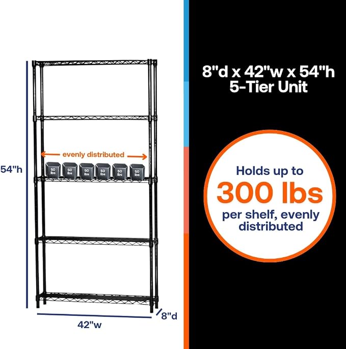 Shelving Inc. 8" d x 42" w x 54" h Black Wire Shelving - Image 2