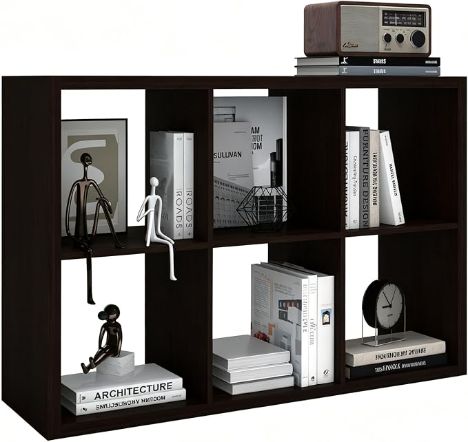 6 Cube Storage Organizer Shelf, Chocolate Color 13in | 2026 Wooden Thick Frame by CTESNE