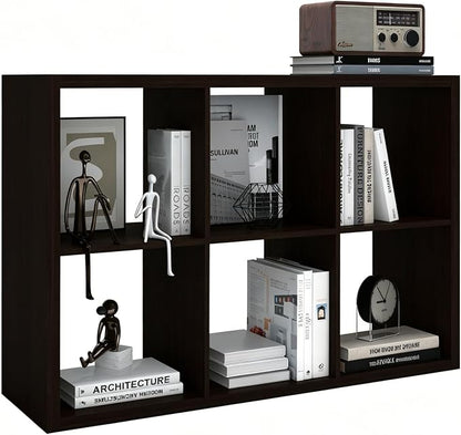 6 Cube Storage Organizer Shelf, Chocolate Color 13in | 2026 Wooden Thick Frame by CTESNE