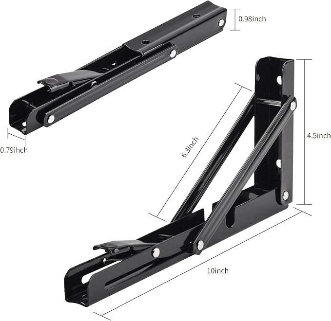 YUMORE Folding Shelf Brackets, 10 Inch Heavy Duty Collapsible Shelf Bracket - Image 2