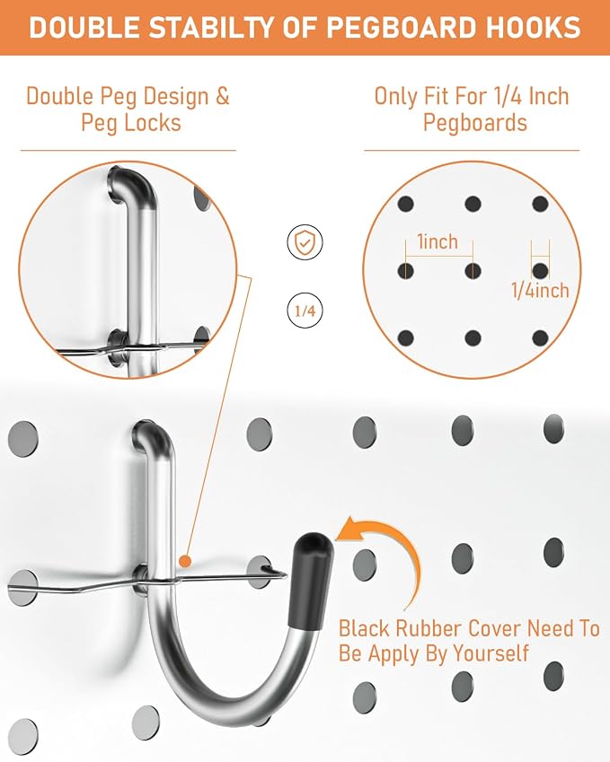 INCLY 170PCS 1/4 Inch Pegboard Hooks Kit, Extra Thick Heavy Duty Peg Board - Image 5