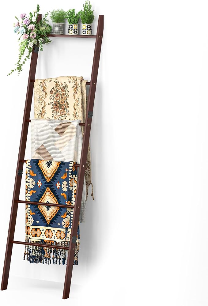 BAMBANG 6-Tier Blanket Ladder for Living Room, Blanket Quilt Ladder Rack Rustic by BAMBANG