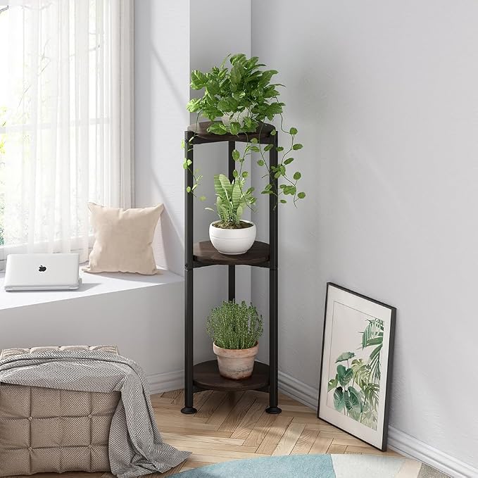 Plant Stand Indoor Outdoor 2 Tier Tall Metal Corner Storage Tiered Plant Shelf - Image 6