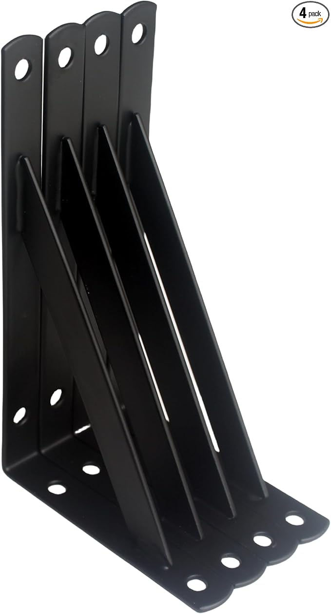 4 Pack L6 x H 3.5" Black Heavy Duty Shelf Brackets by MHMYDZ