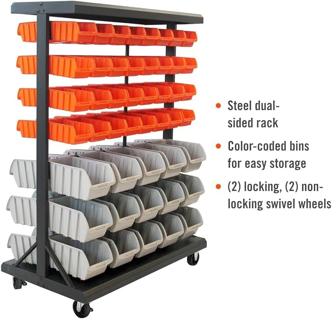 TRINITY 7-Tier Dual-Sided Rolling Bin Rack, 330 Pound Capacity, Includes 94 - Image 2