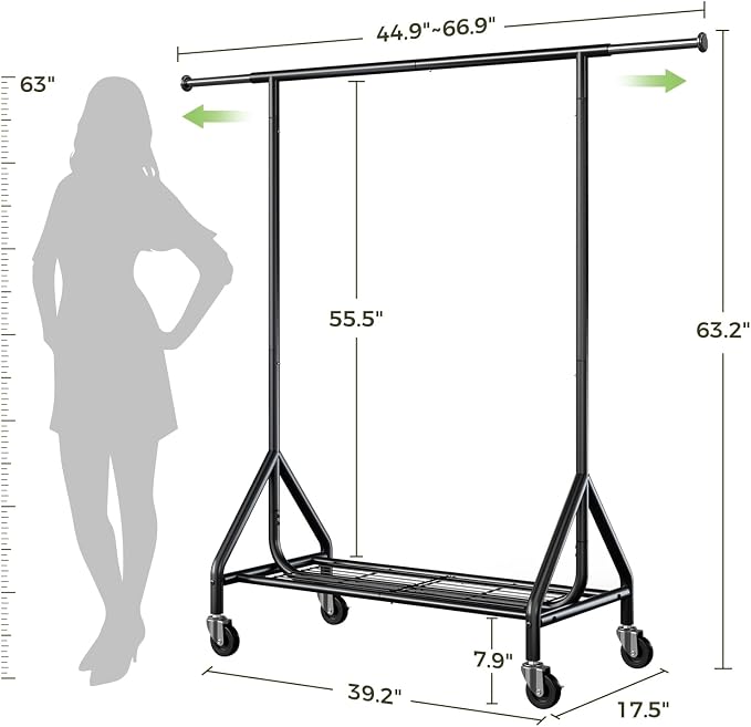Clothes Rack Load 450 LBS, Heavy Duty Garment Rack, Standing Rolling Metal - Image 7