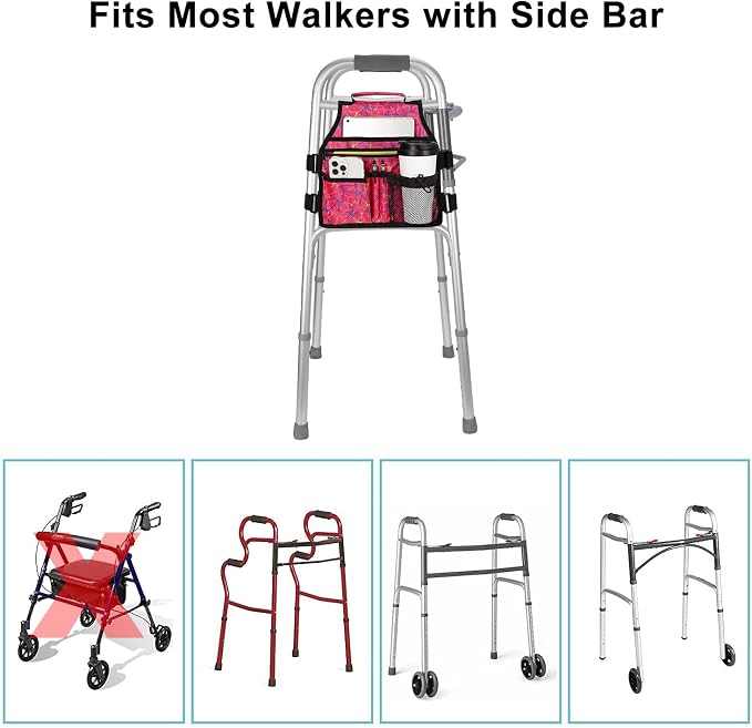 supregear Side Walker Bag, Walker Accessories Bag w/Cup Holder, Folding Walker - Image 7
