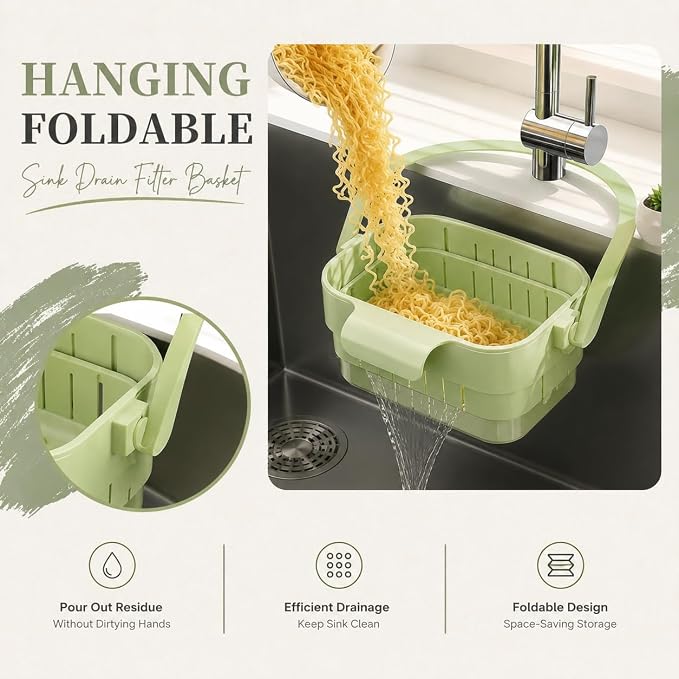 Foldable Hanging Sink Strainer Basket, Removable Food Catcher Drain Rack | - Image 6