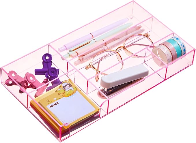 Translucent Pink Acrylic Desk Drawer Organizer 11 x 6.1 x 1.38 Inch Storage by Briwooody