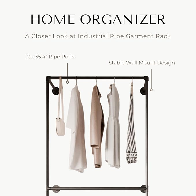 Industrial Pipe Clothing Rack, Heavy Duty Wall Mounted Clothes Rack, Retail - Image 3