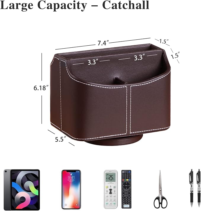 YAPISHI Leather Remote Control Holder, 360 Degree Spinning Desk TV Remote - Image 4