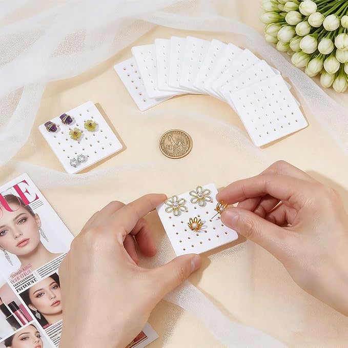 OLYCRAFT 12Pcs Acrylic Earring Display Cards 36 Holes White Earring Organizer - Image 3