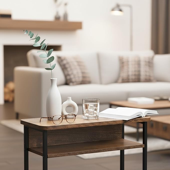 Vintage Narrow Side Table with Storage Shelf, 3 Tier Slim End Table Modern Sofa - Image 9