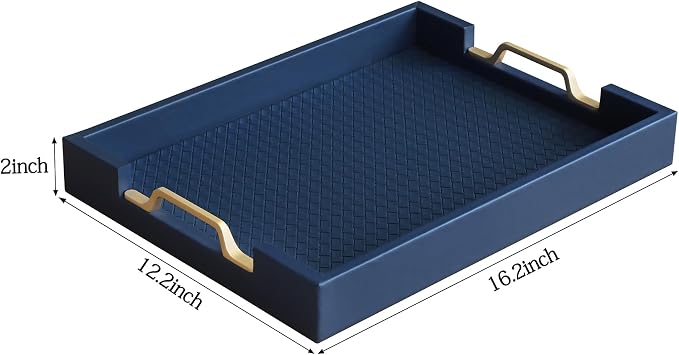 HofferRuffer Faux Leather Rectangle Serving Tray Decor Platter - Image 2