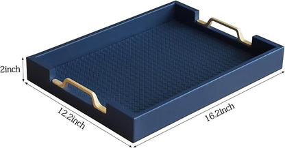 HofferRuffer Faux Leather Rectangle Serving Tray Decor Platter - Image 2