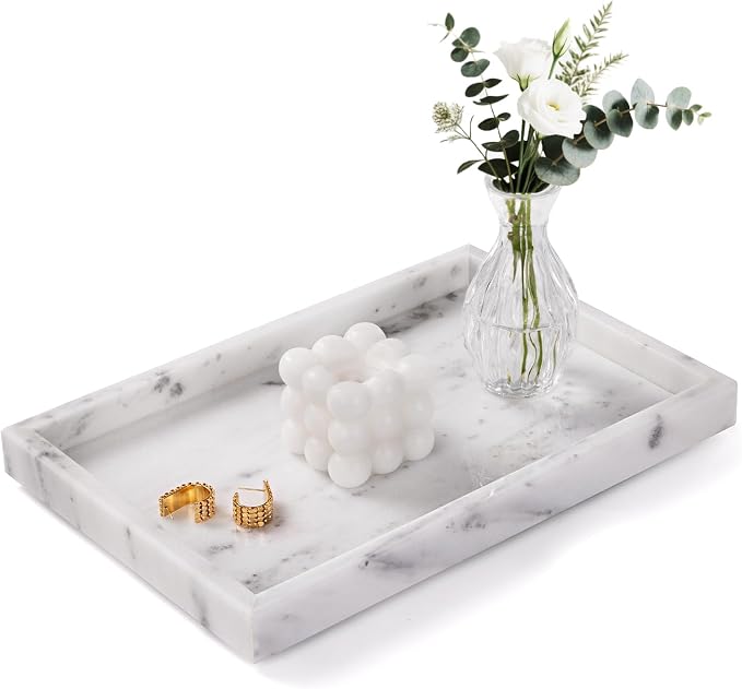 Bathroom Tray for Countertop, Marble Perfume Tray for Dresser Organizer by Homaura