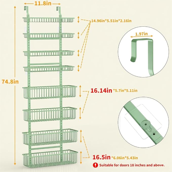Moforoco Sage Green Over The Door Pantry Organizer, Pantry Door Organizer - Image 3