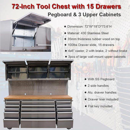 72-Inch Stainless Steel Rolling Tool Chest - Image 4