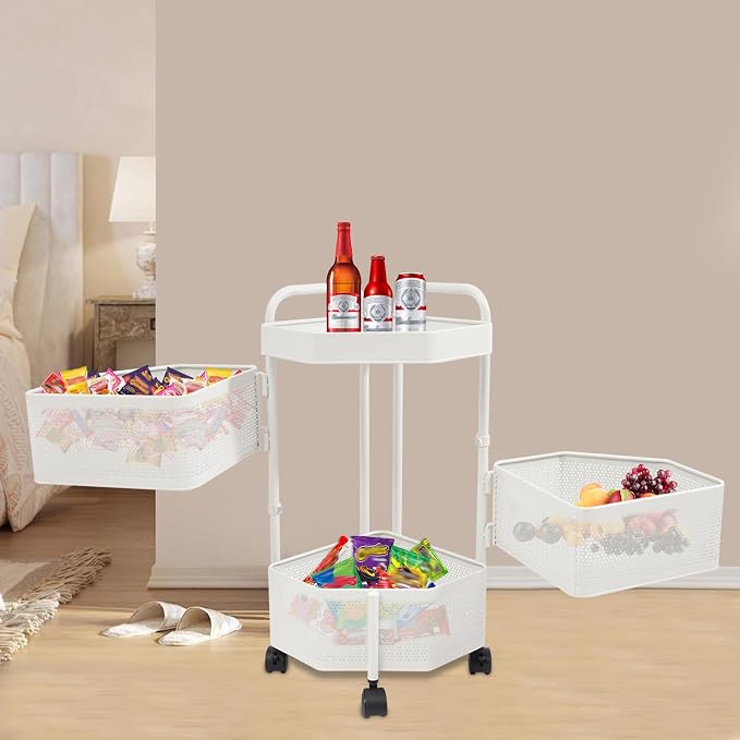 Rotating Storage Shelves, 3-Tier Removable Basket Shelf Organizer Metal Storage - Image 4