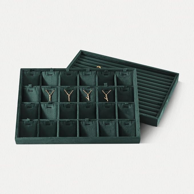 Velvet Necklace Display Tray, Stackable 24 Grid Insert Pendant Necklaces - Image 6