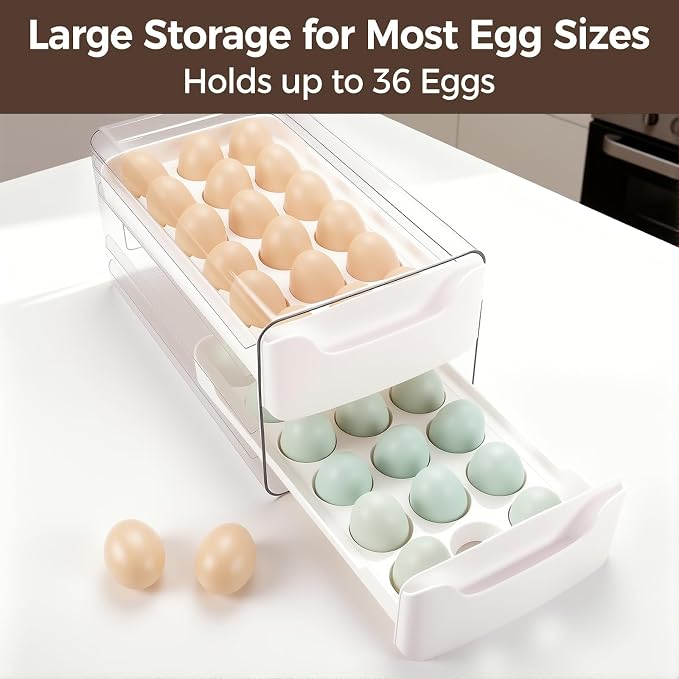 36-Egg-Holder for Fridge, Egg-Storage for Refrigerator Countertop, 2 Tier - Image 3