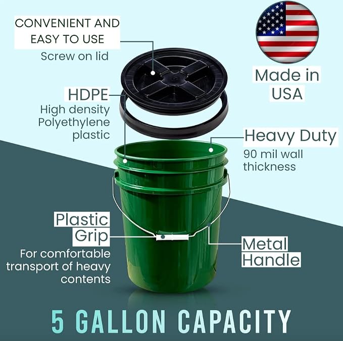 House Naturals 5 Gallon Food Grade BPA Free Container Dark Green Bucket - Image 2
