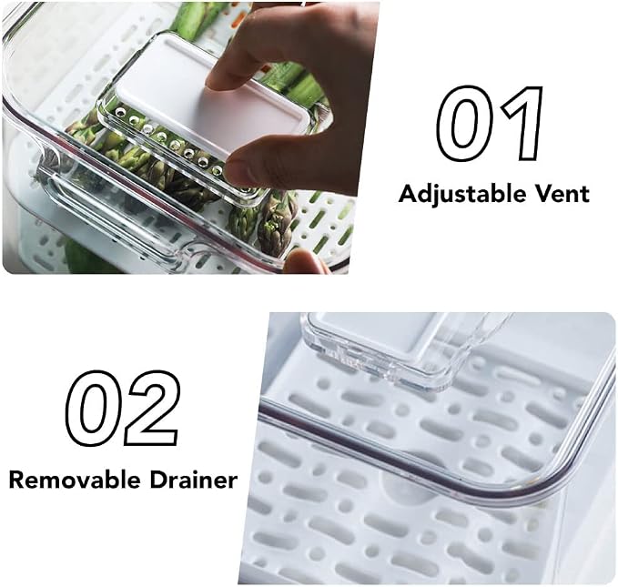 elabo Fruit Storage Containers for Fridge Fresh Produce Saver -3 Pack Stackable - Image 2