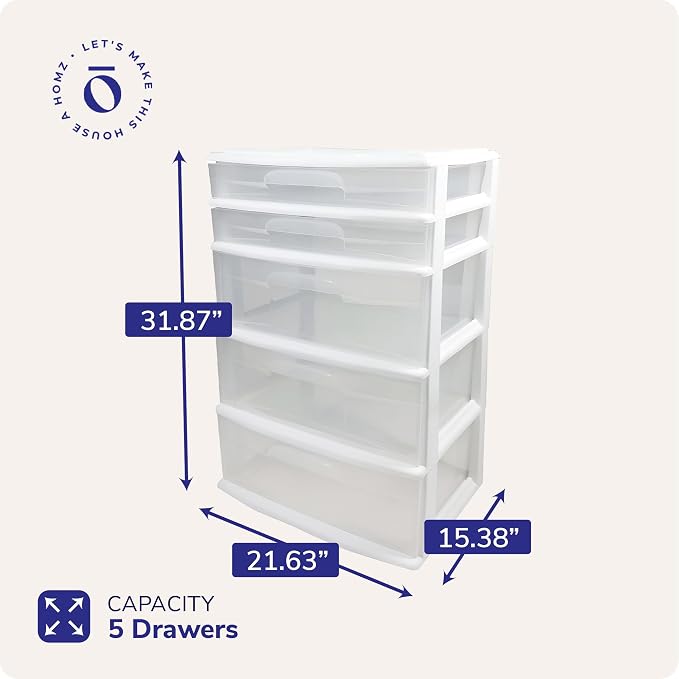 HOMZ Plastic 5 Wide Storage Tower, Home Office, and Dorm Rooms - Image 3