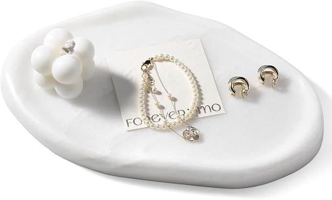Koville Luxurious White Marble Vanity Tray, Cloud Shape Serving Stone Key Tray by Koville