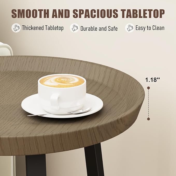 Gadroad Round End Table with Charging Station, USB Ports, Wood Tabletop & Black - Image 6