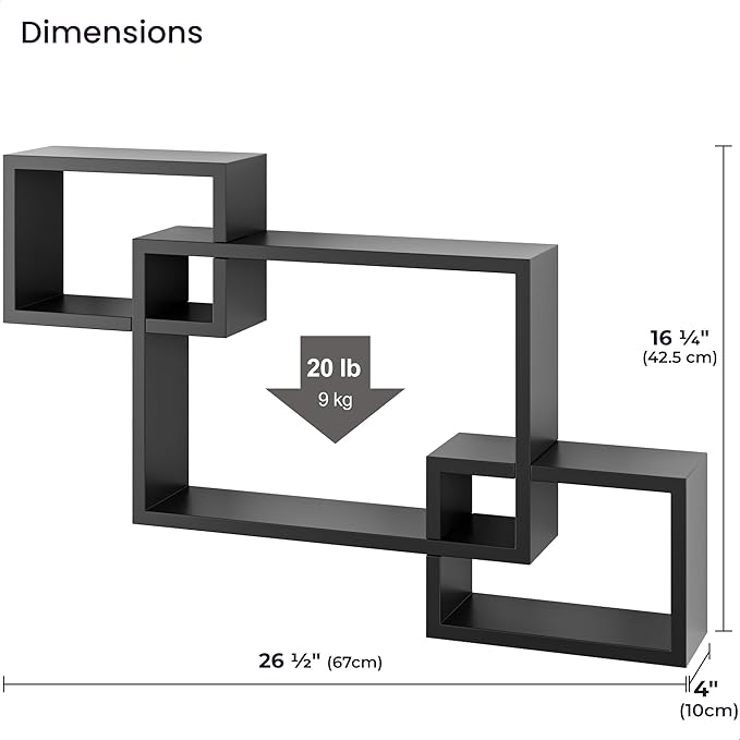 Ballucci Wooden Interweave Floating Wall Mounted Shelves, Horizontal and - Image 3