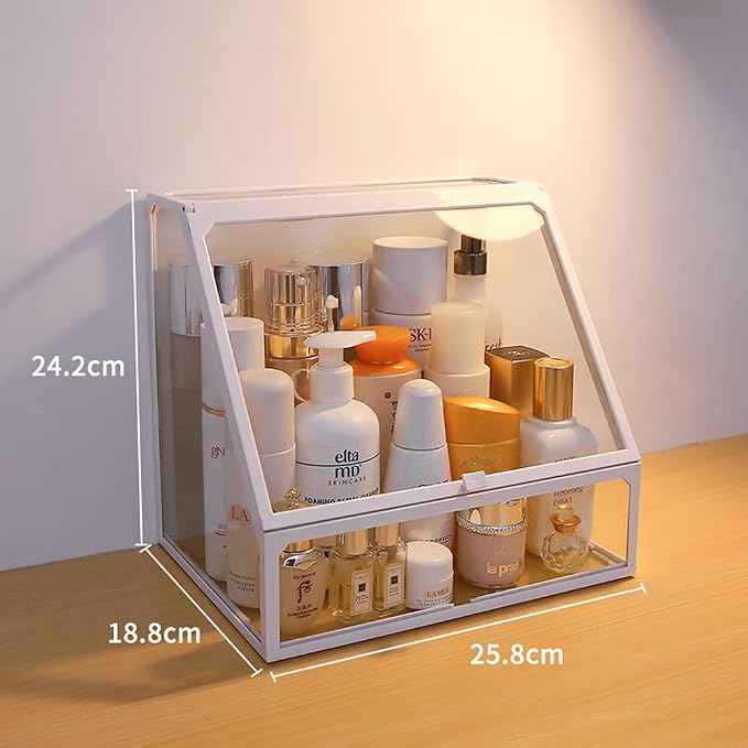 MOOCHI White Vintage Glass Cosmetic Makeup Organizer 3 Drawers Set Dust - Image 3